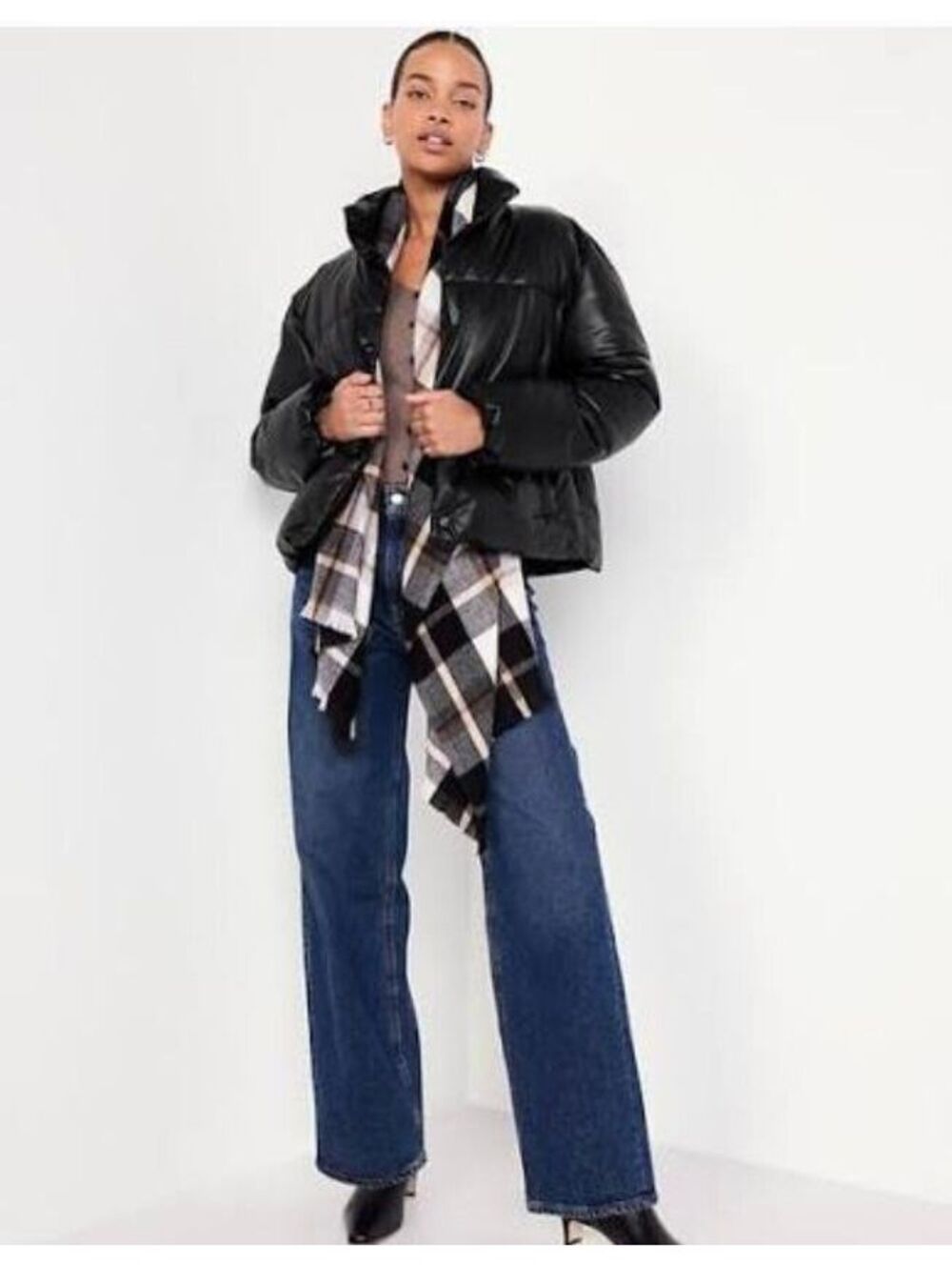 NWT Old Navy Faux-Leather Puffer Jacket black